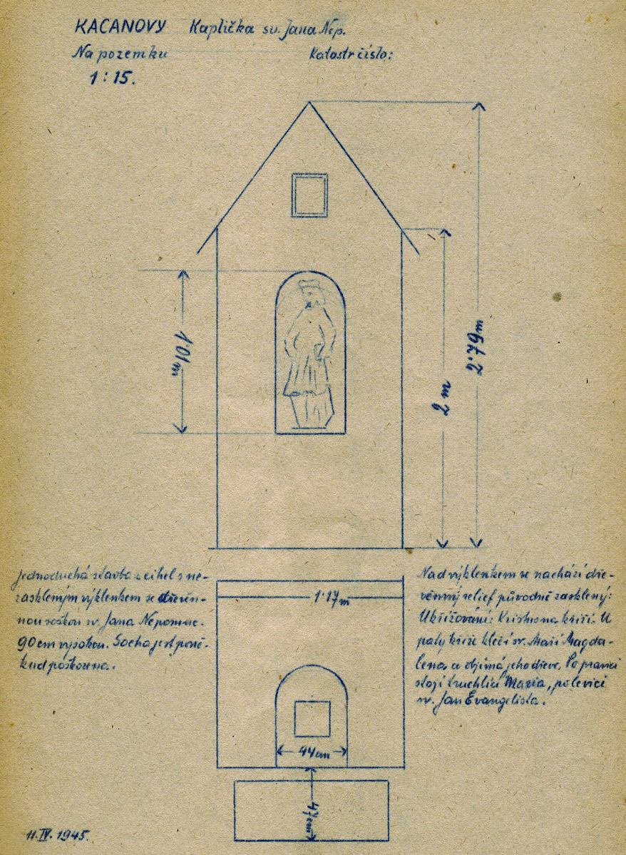 Nákres kapličky od pana Scheybala z roku 1945.